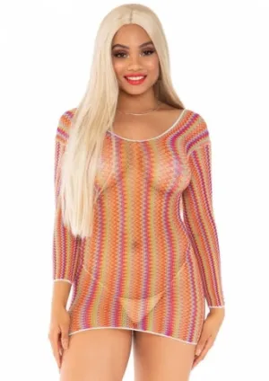 Leg Avenue Zig Zag Rainbow Net Long Sleeve Mini Dress 86158