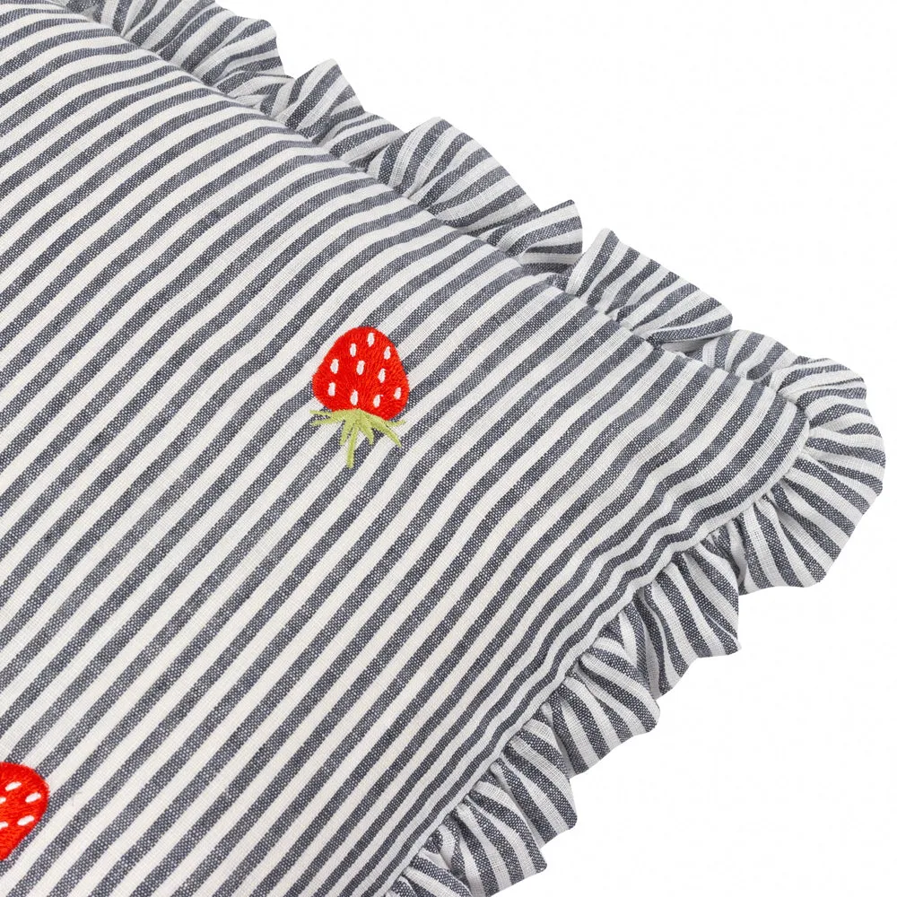 Les Fruites Embroidered Ruffle Cushion Strawberries