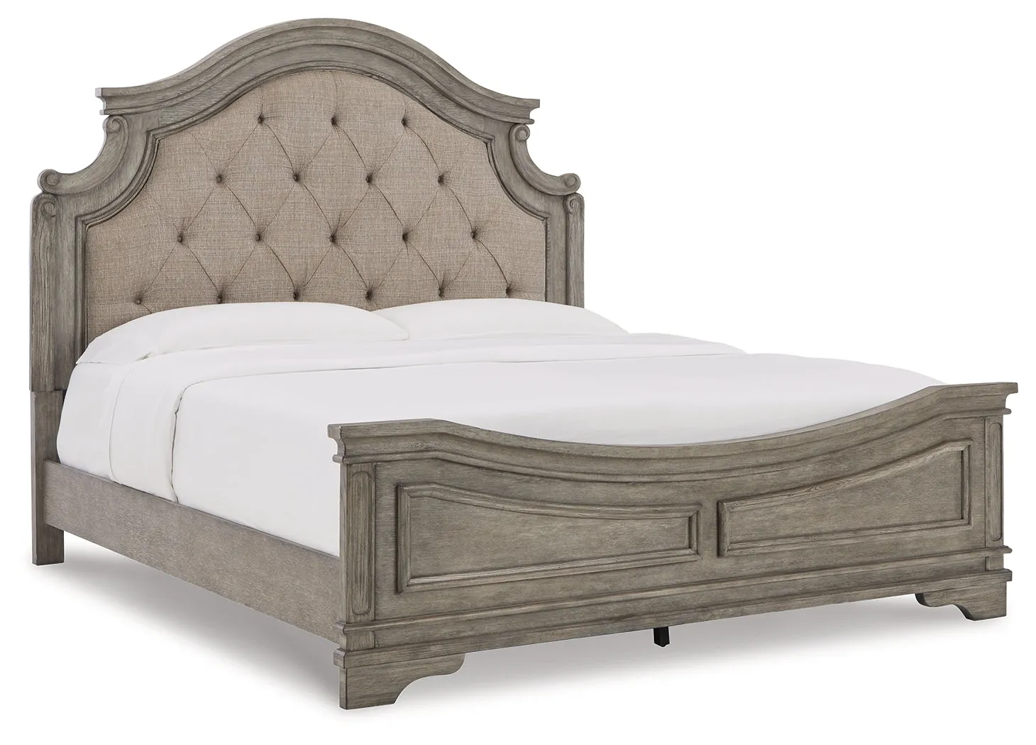 Lodenbay California King Panel Bed with Mirrored Dresser and 2 Nightstands in Antique Gray