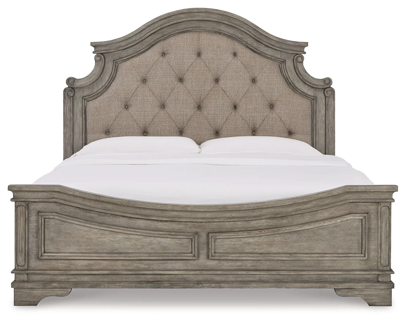 Lodenbay California King Panel Bed with Mirrored Dresser and 2 Nightstands in Antique Gray