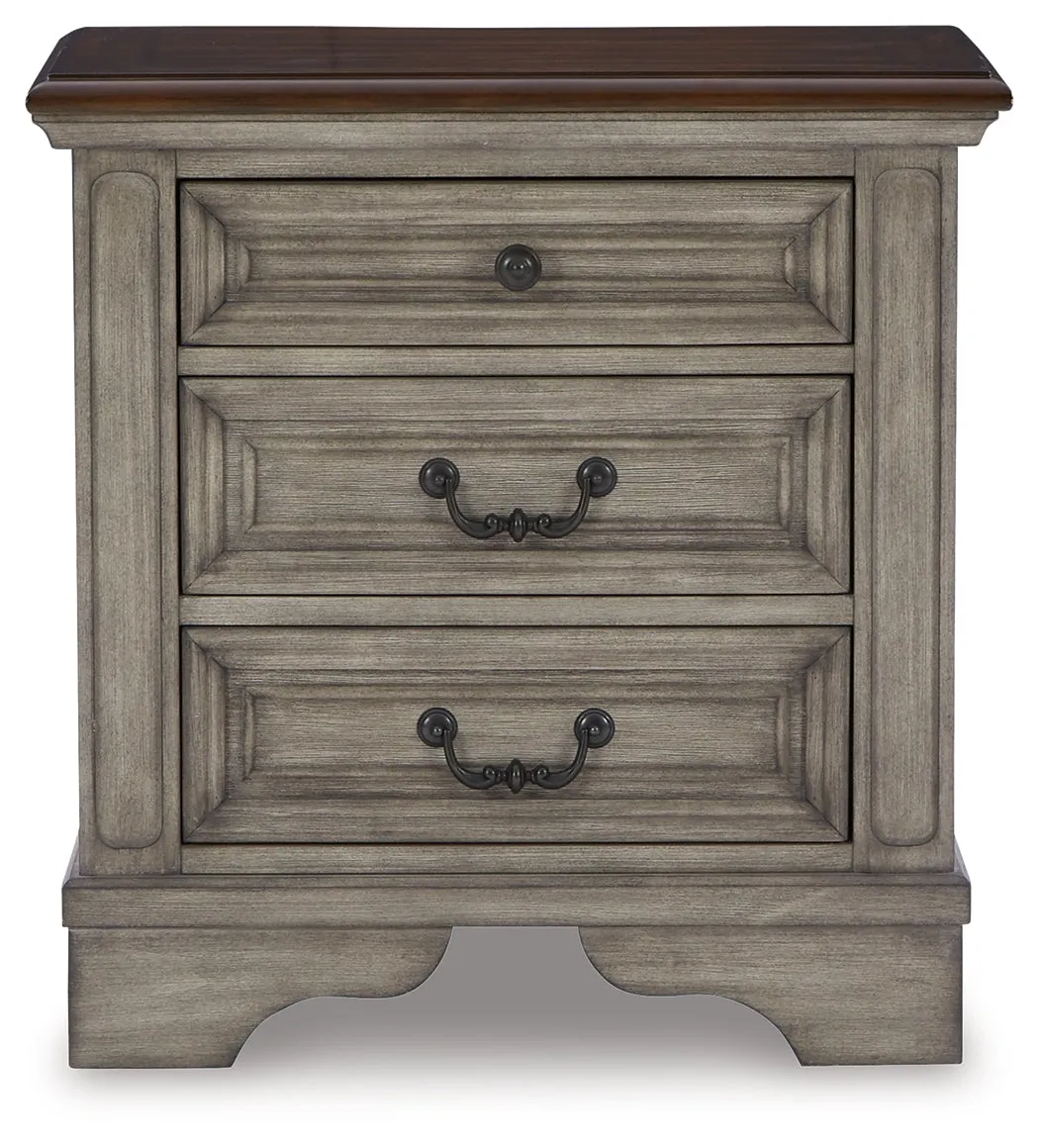 Lodenbay California King Panel Bed with Mirrored Dresser and 2 Nightstands in Antique Gray