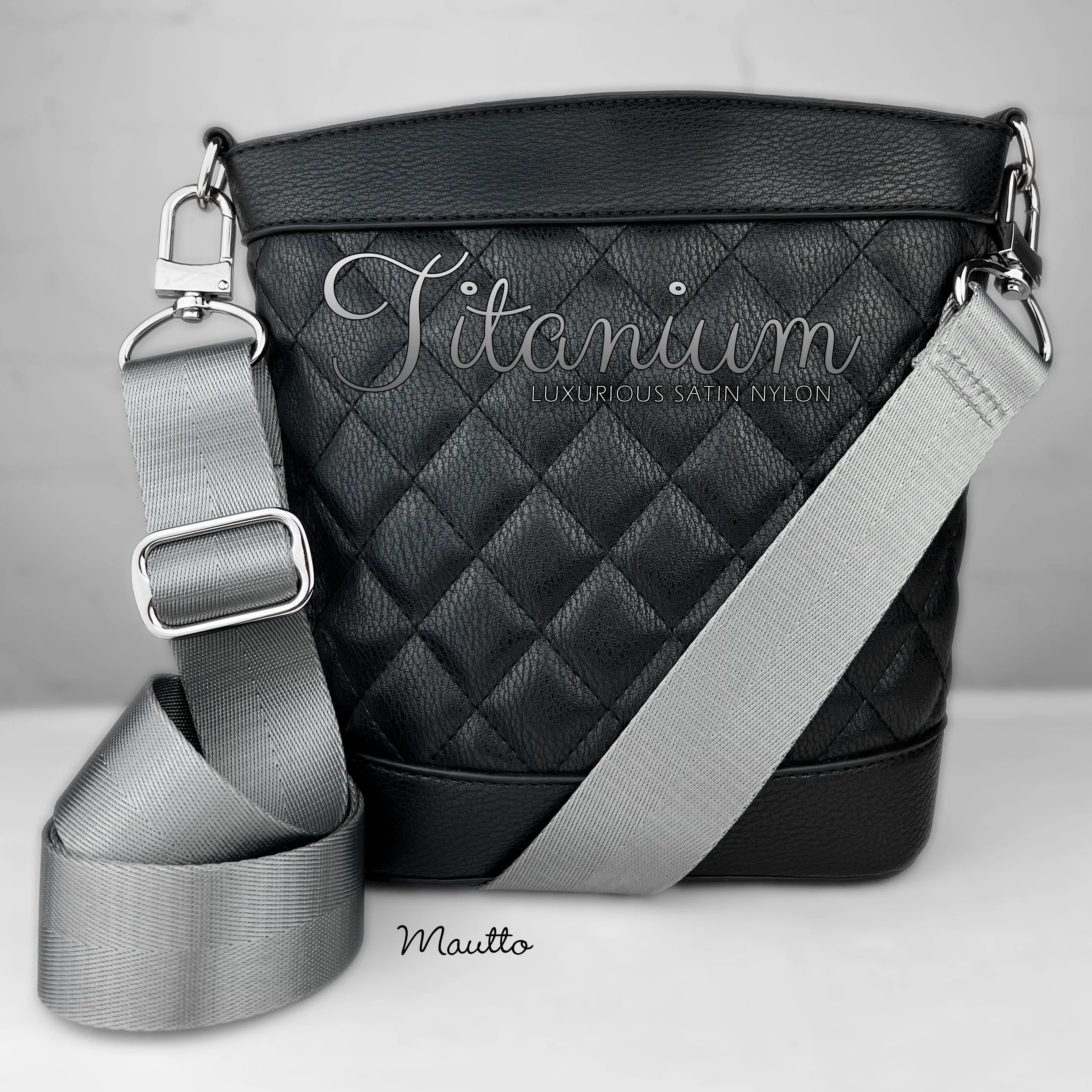 Luxurious Satin Nylon Strap - Titanium Gray - Wide/Comfy Shoulder to Crossbody Length - Adjustable (34-55 inches)