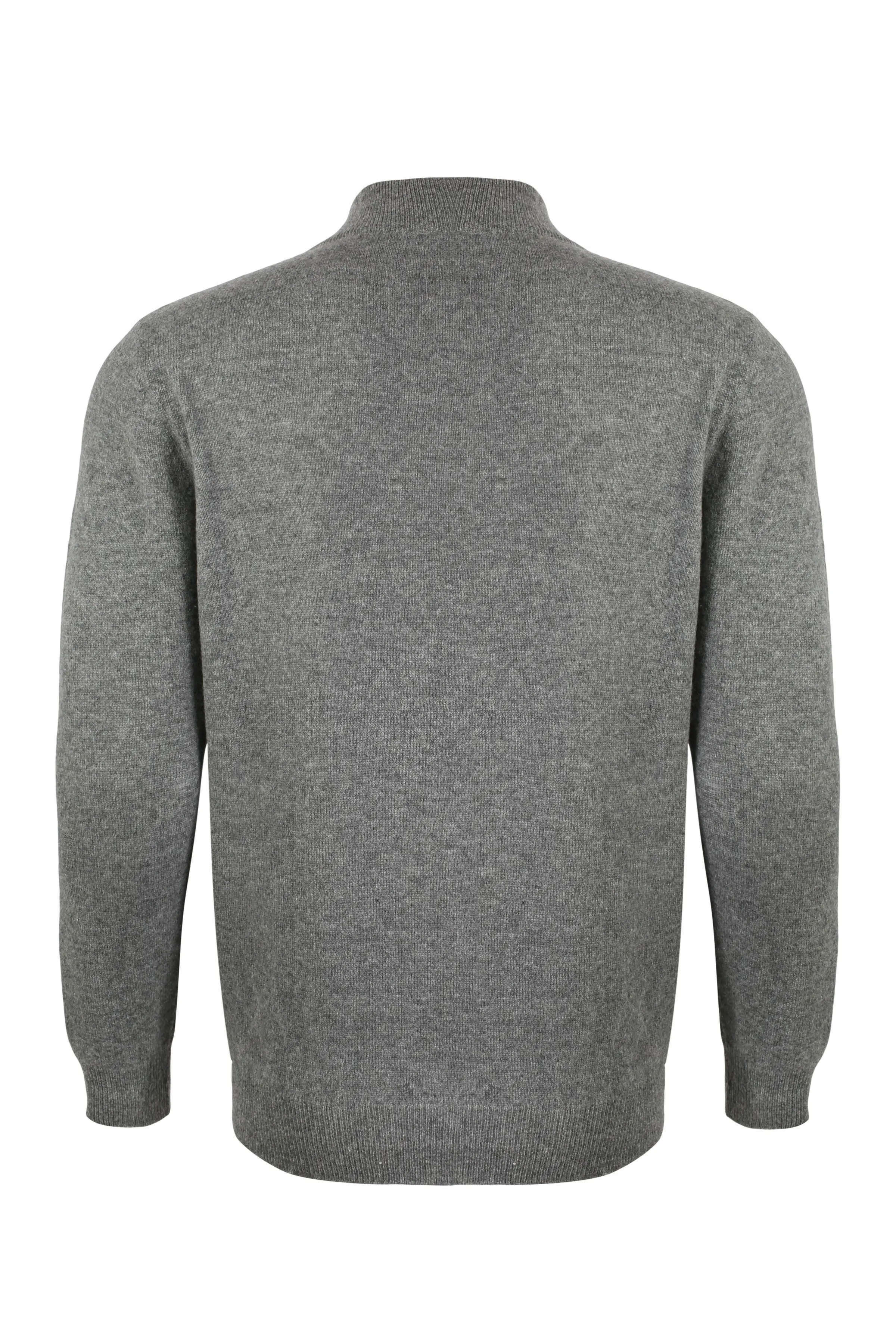 Medium Gray Melange Pure Cashmere High Collar Zipper Men's Sweater