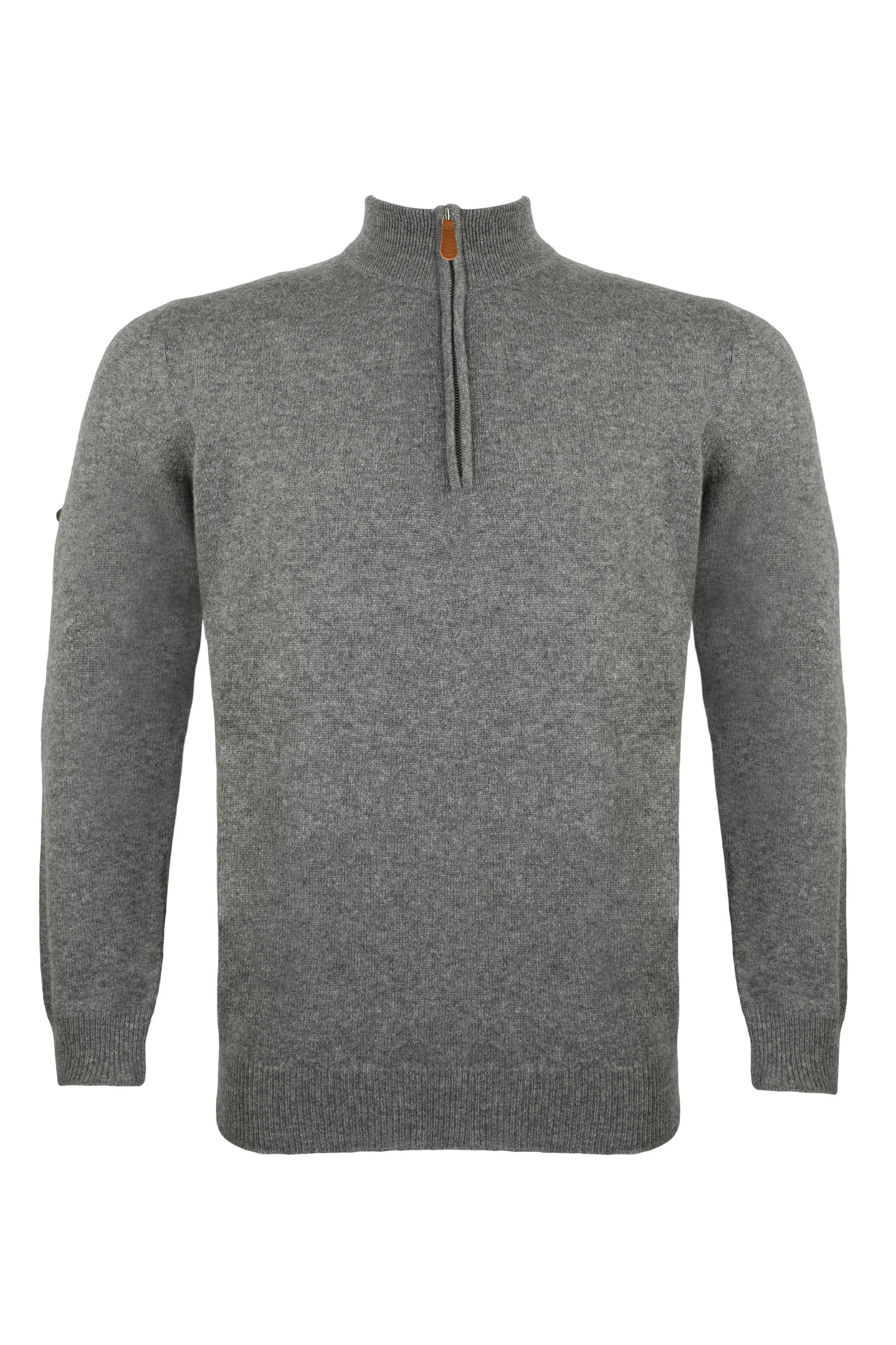 Medium Gray Melange Pure Cashmere High Collar Zipper Men's Sweater