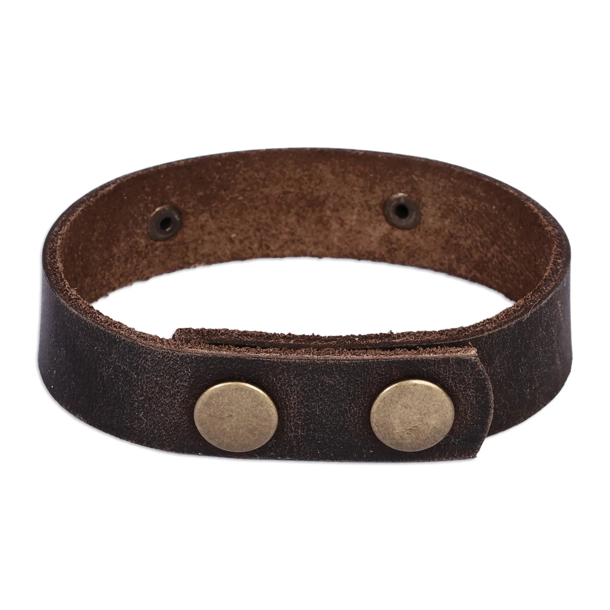 Men's Leather Bracelet with Sun-Themed Brass Pendant - Infinite Harmony | NOVICA