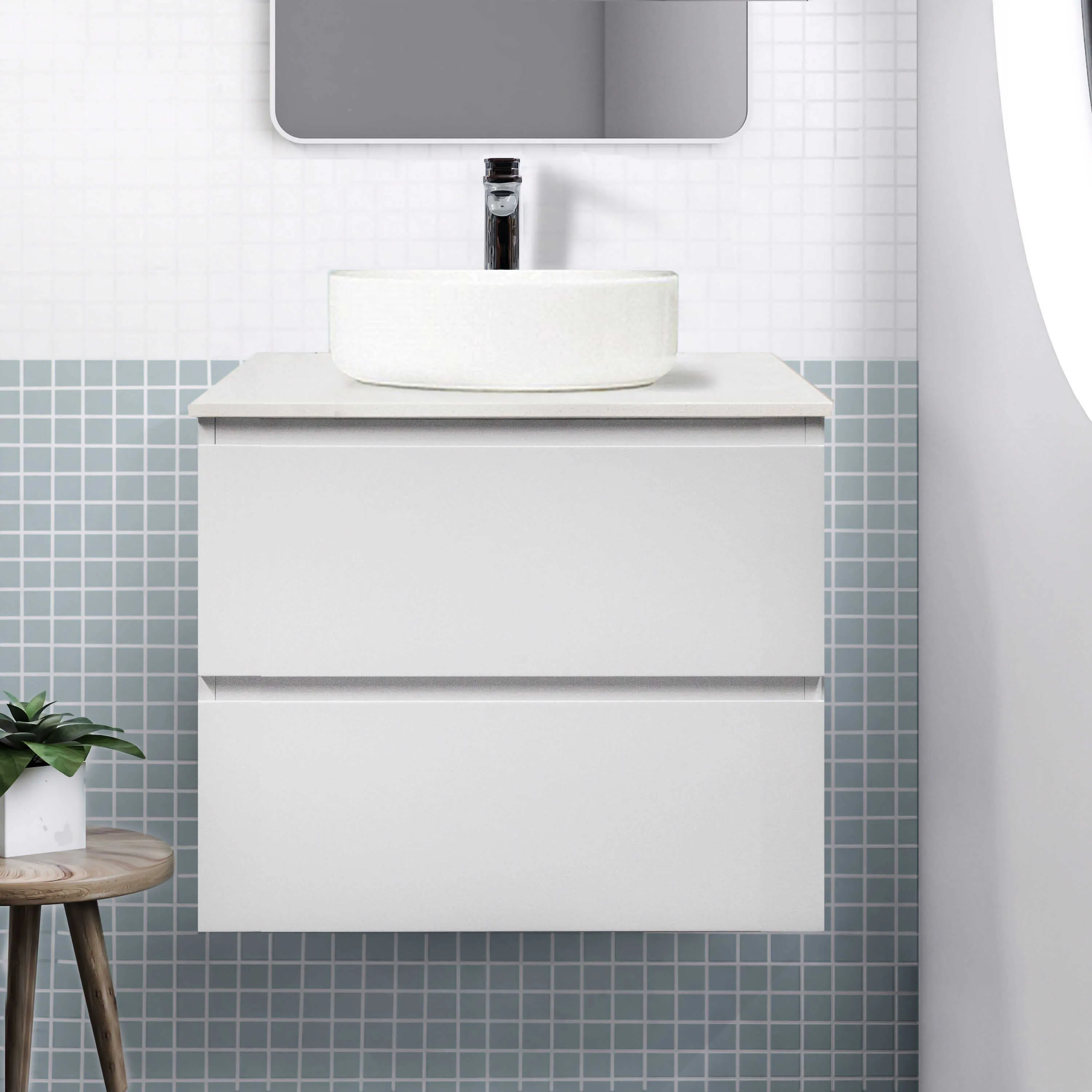 Mia 600mm Wall Hung Bathroom Vanity   Luxe Stone Top