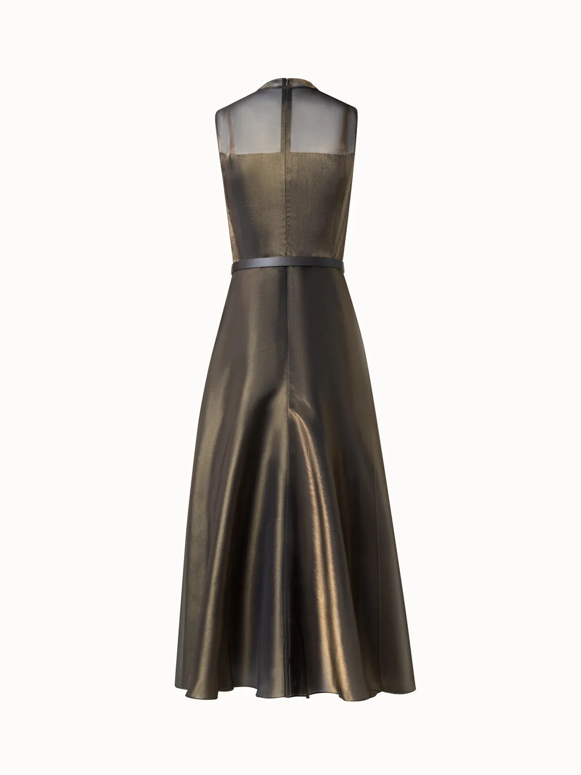 Midi Dress in Sheer Golden Shimmer Silk Blend Organza