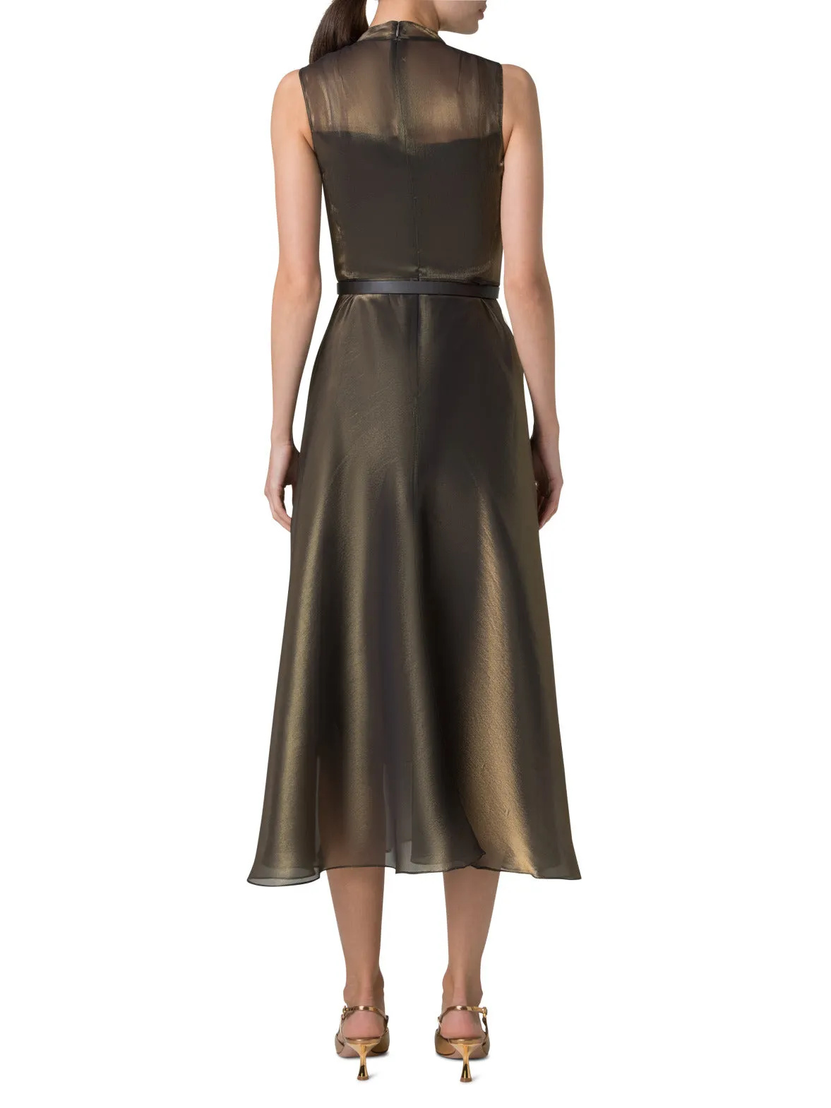 Midi Dress in Sheer Golden Shimmer Silk Blend Organza