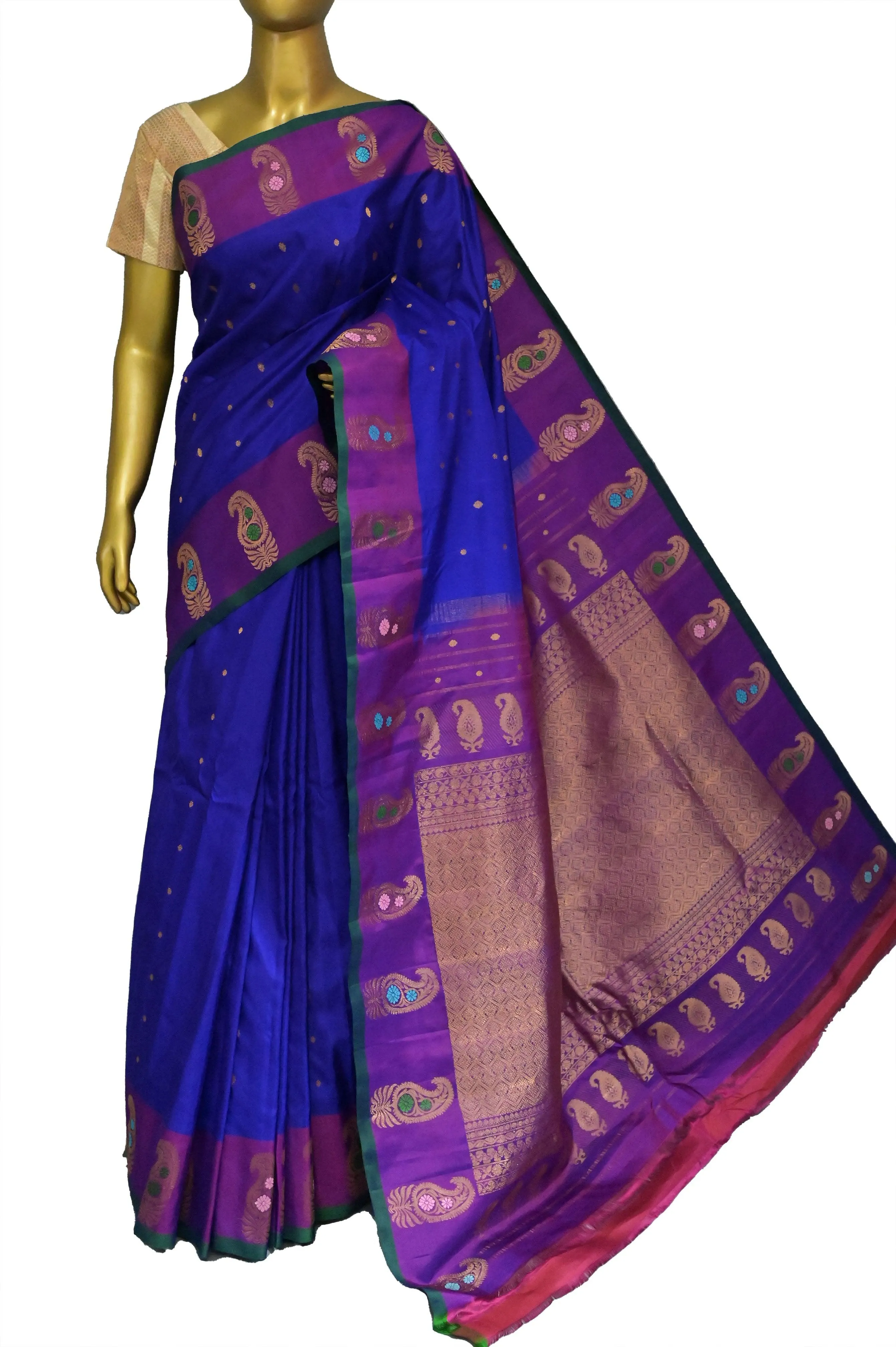 Midnight Blue Color Gadwal Silk Saree with Meenakari Border and Pallu