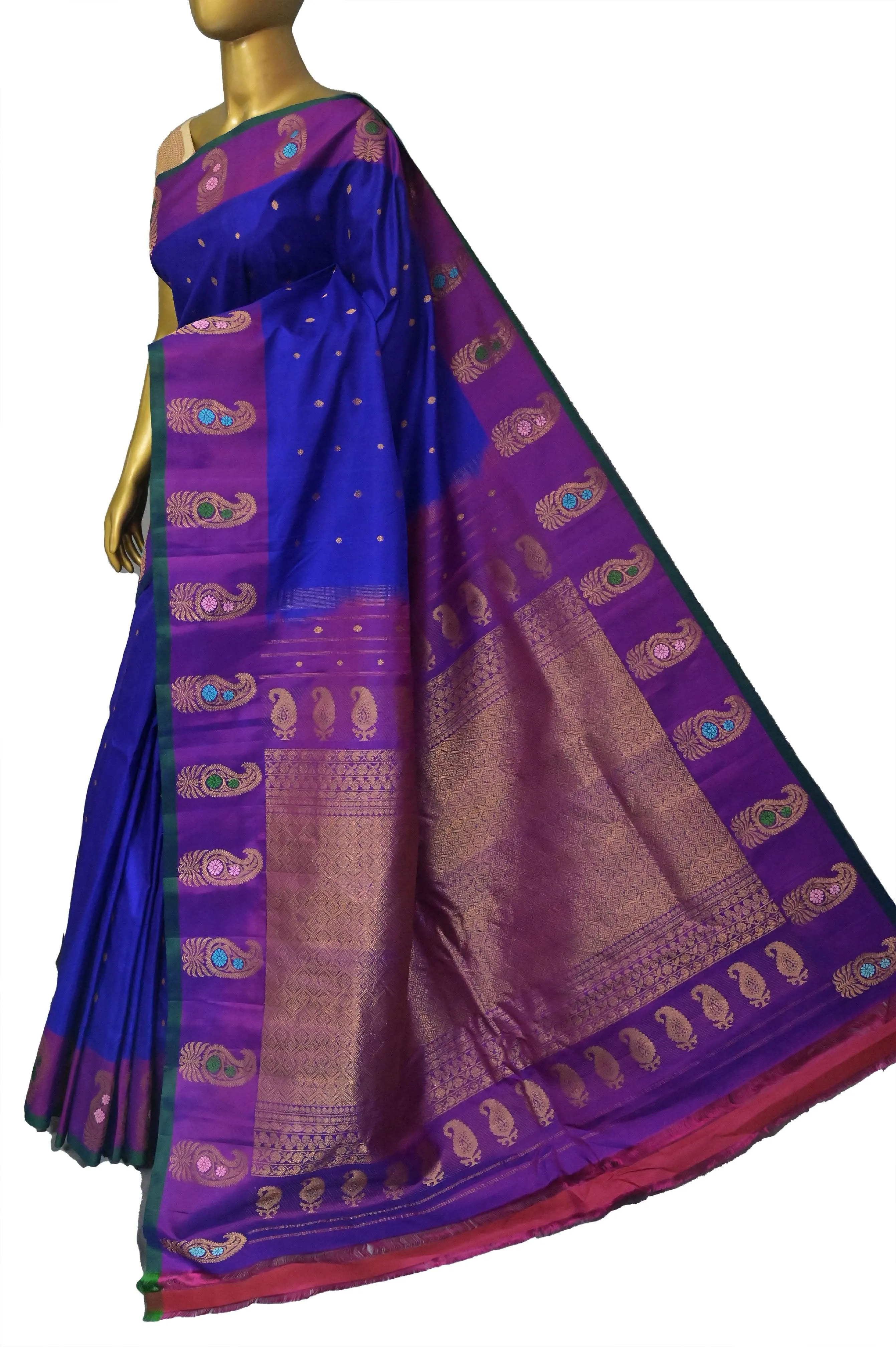 Midnight Blue Color Gadwal Silk Saree with Meenakari Border and Pallu