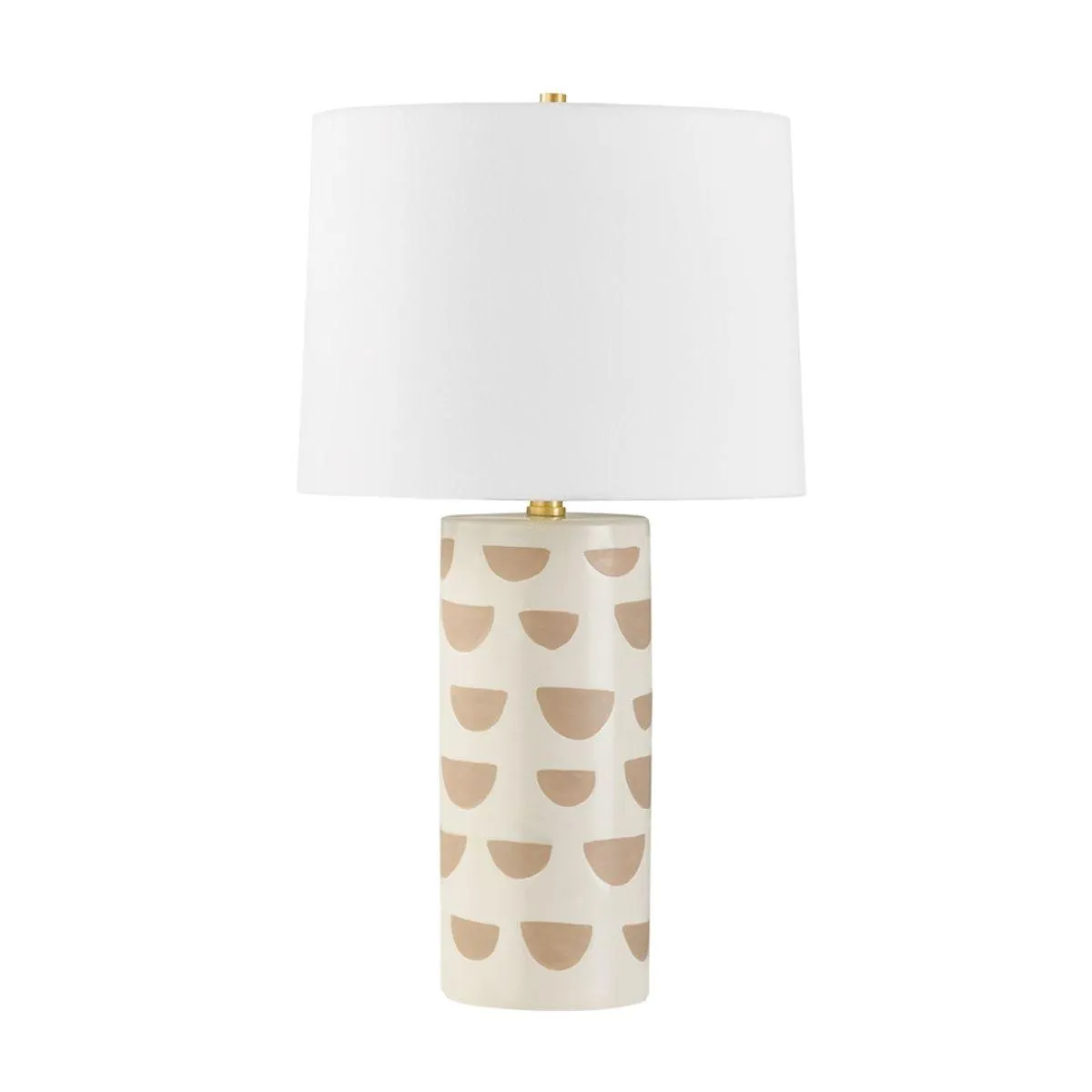 Minnie Tall Table Lamp Ceramic White Geometric Pattern with Aged Brass Accents