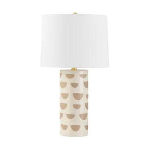 Minnie Tall Table Lamp Ceramic White Geometric Pattern with Aged Brass Accents