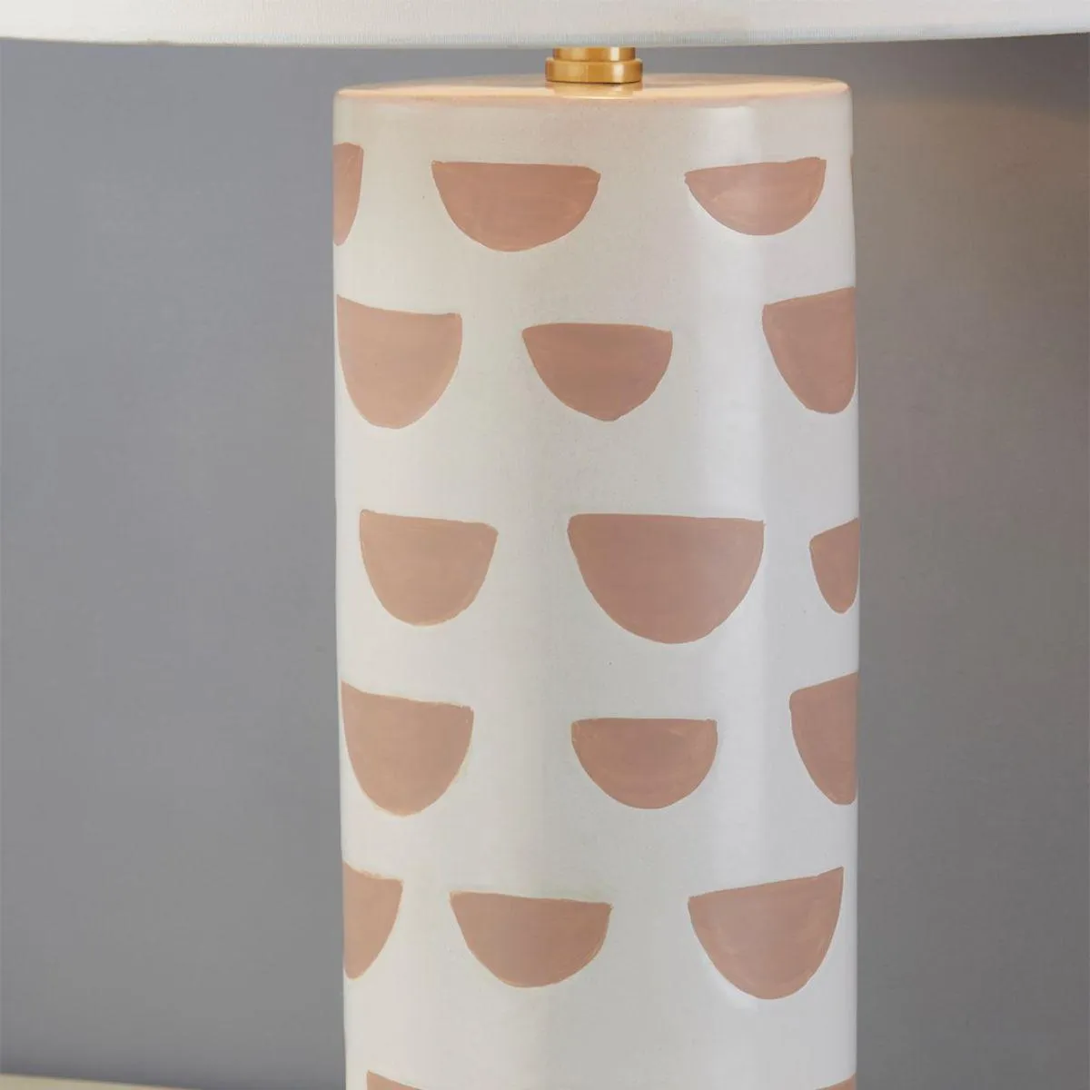 Minnie Tall Table Lamp Ceramic White Geometric Pattern with Aged Brass Accents