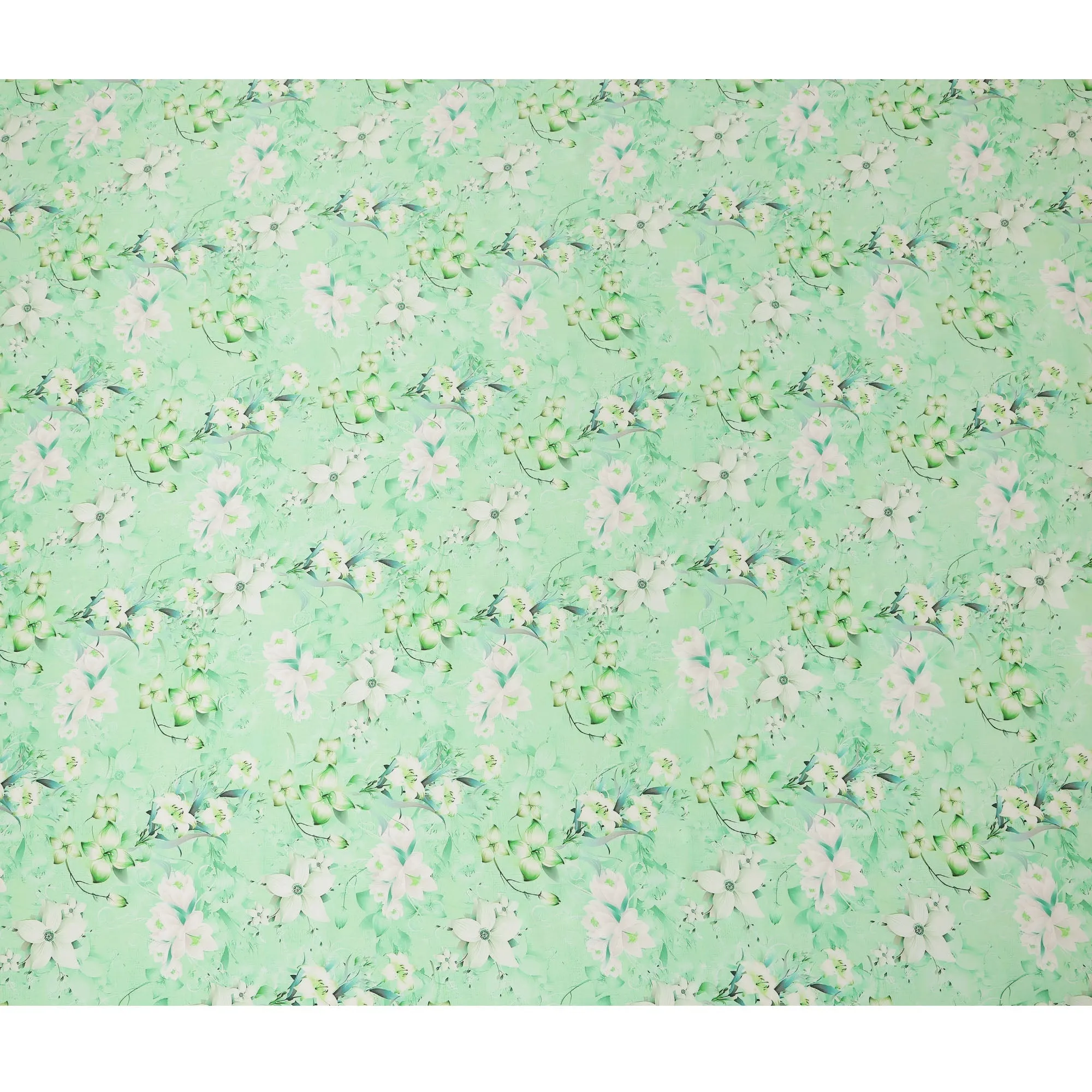 Mint Green Floral Pure Silk Satin Fabric - 140 cm Width, Made in Italy-D20735