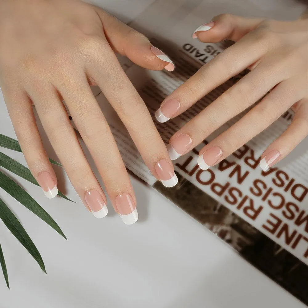 Modern Dual-Tone French Tip Semi Cured Gel Nail Strips | Happy-Go-Lucky - 3531