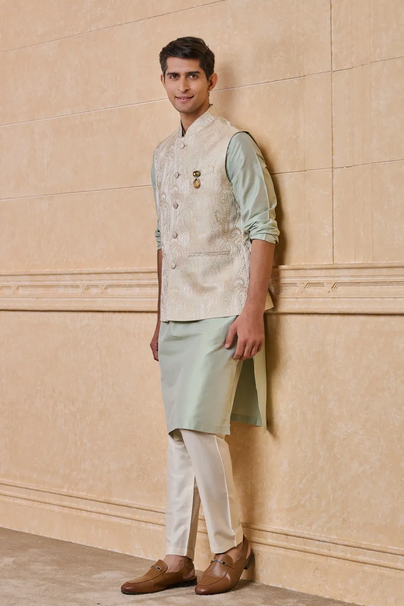 Multi-coloured Classic Brocade Kurta Bundi Set