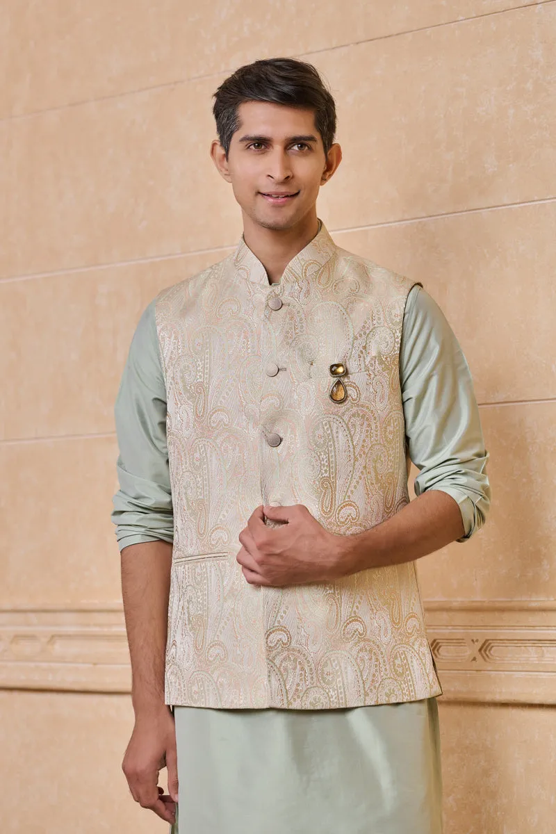 Multi-coloured Classic Brocade Kurta Bundi Set