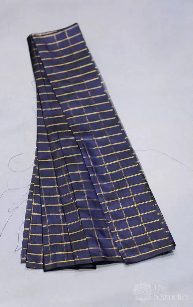 Navy blue kanchi silk checked blouse material