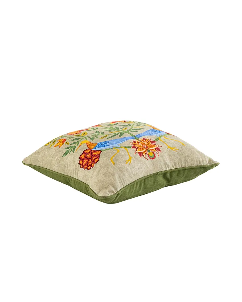 Nitya Bird Cushion| Green | 45 x 45 cm / 18 x 18 inches