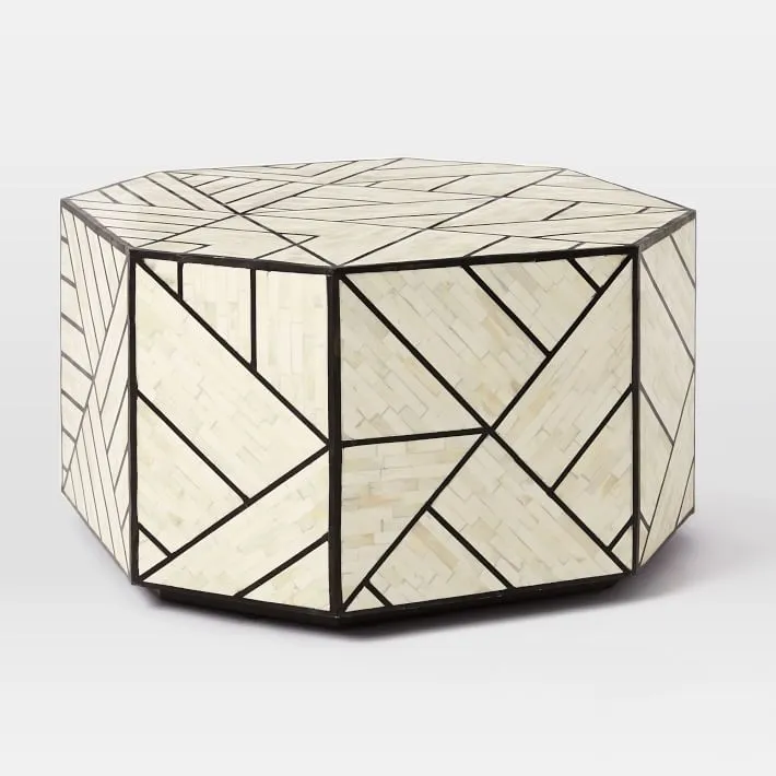 Nola Geometric Bone Inlay Coffee Table | Bone Inlay Round Coffee Table