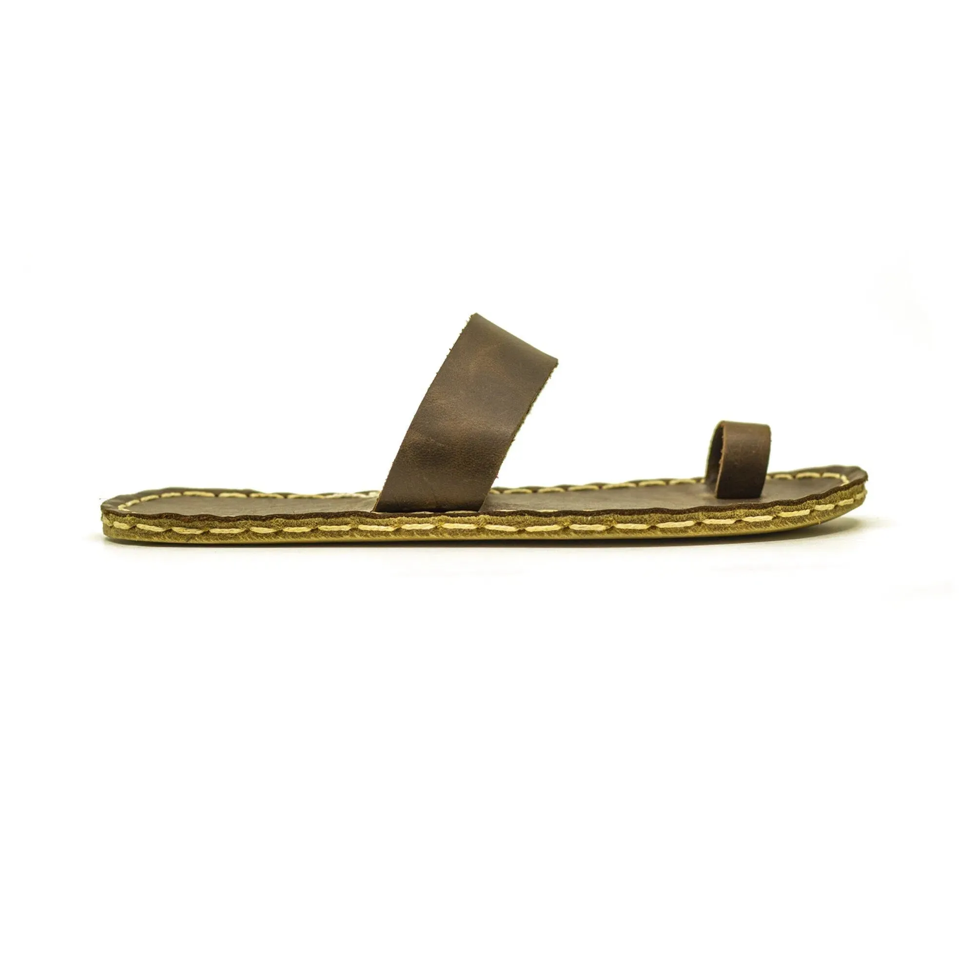 One-toe Leather Slipper - Brown