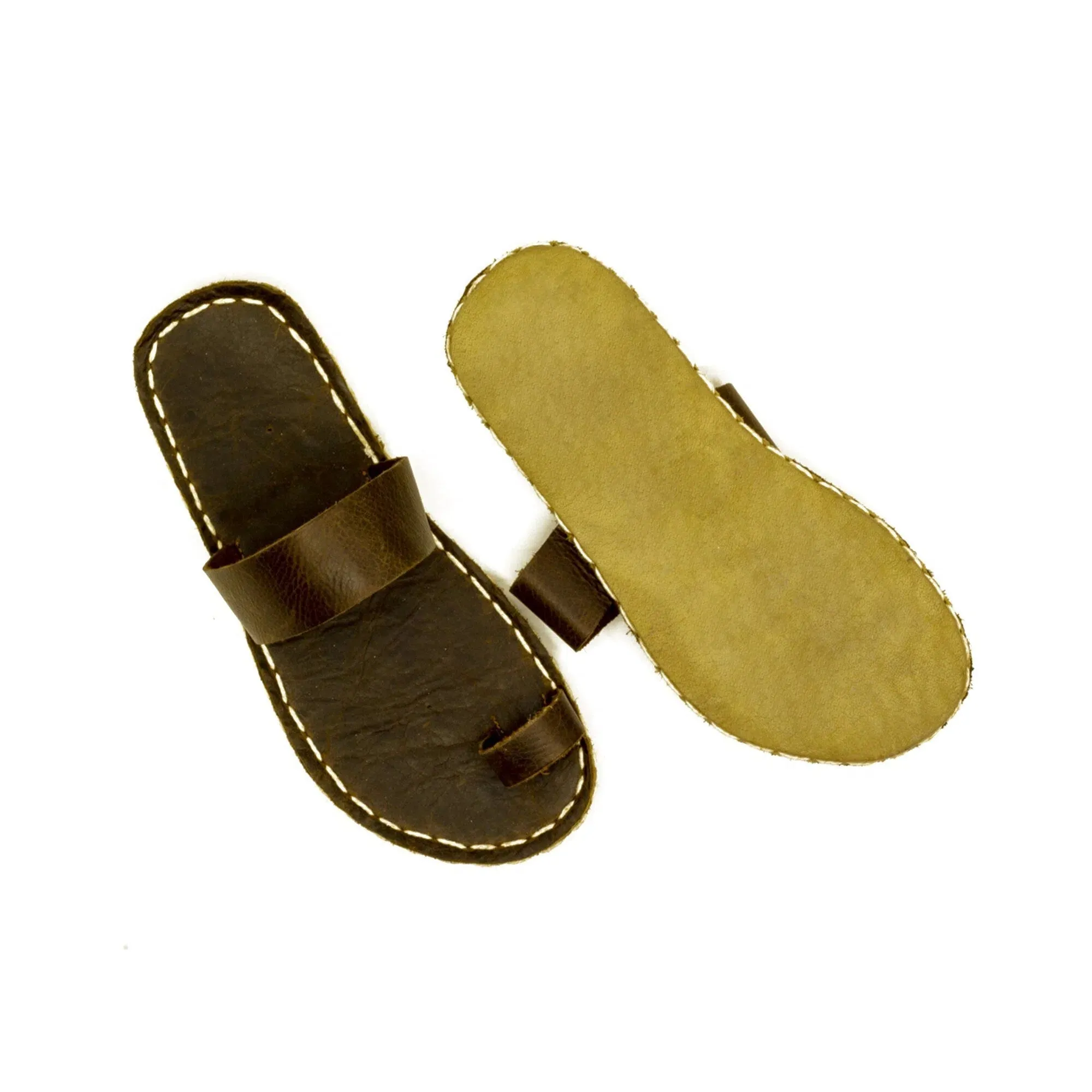 One-toe Leather Slipper - Brown