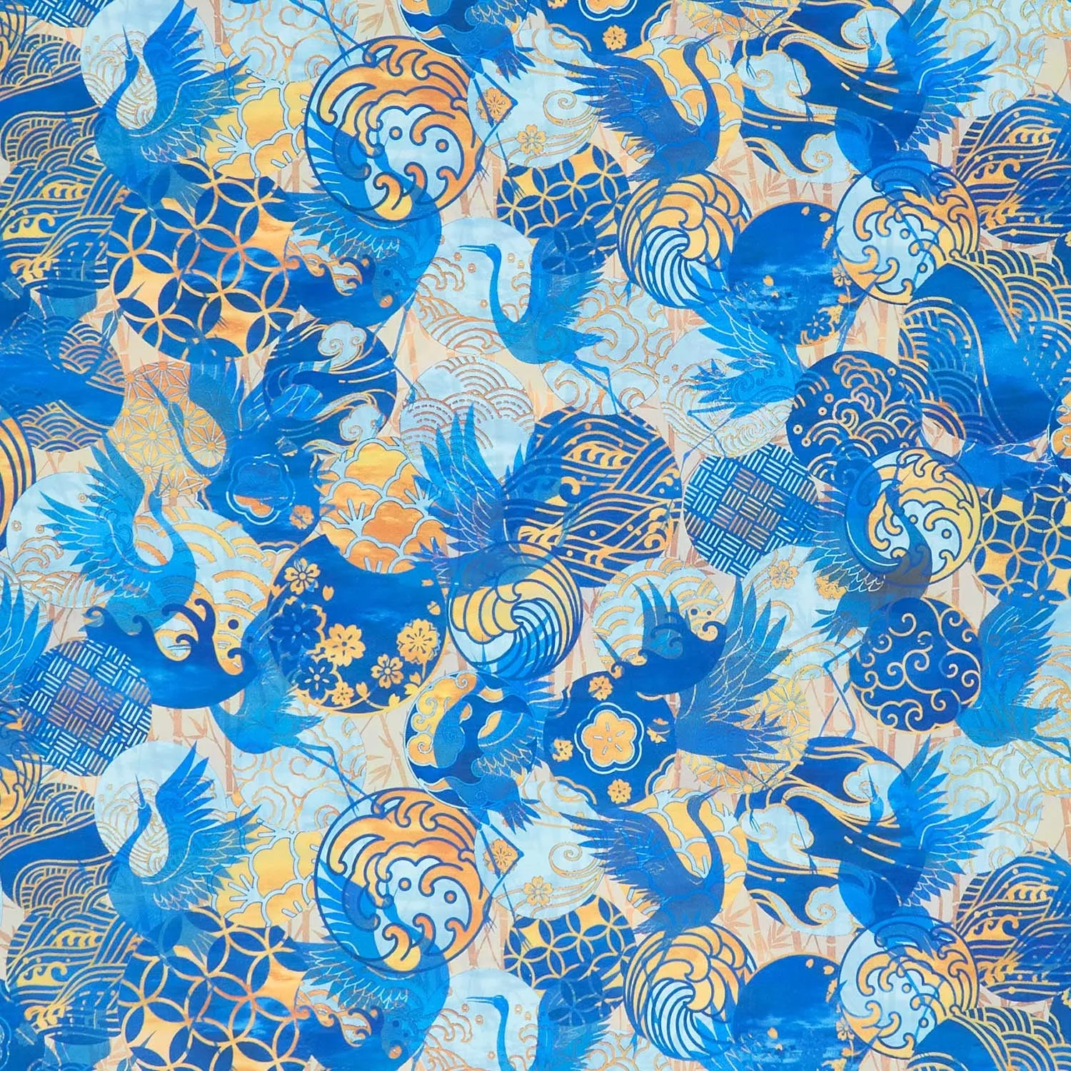 Oriental Gardens - Emblems Blue Digitally Printed Yardage