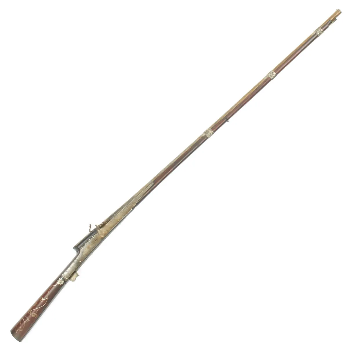 Original 19th Century Antique Indian Decorated Toradar Matchlock Gun c.1800/1850 - 68 Inches Long