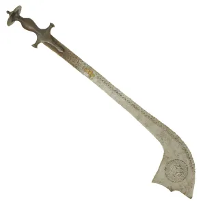 Original Early 19th Century Nepalese Tulwar Hilted Kora Battle Sword Axe - circa 1800