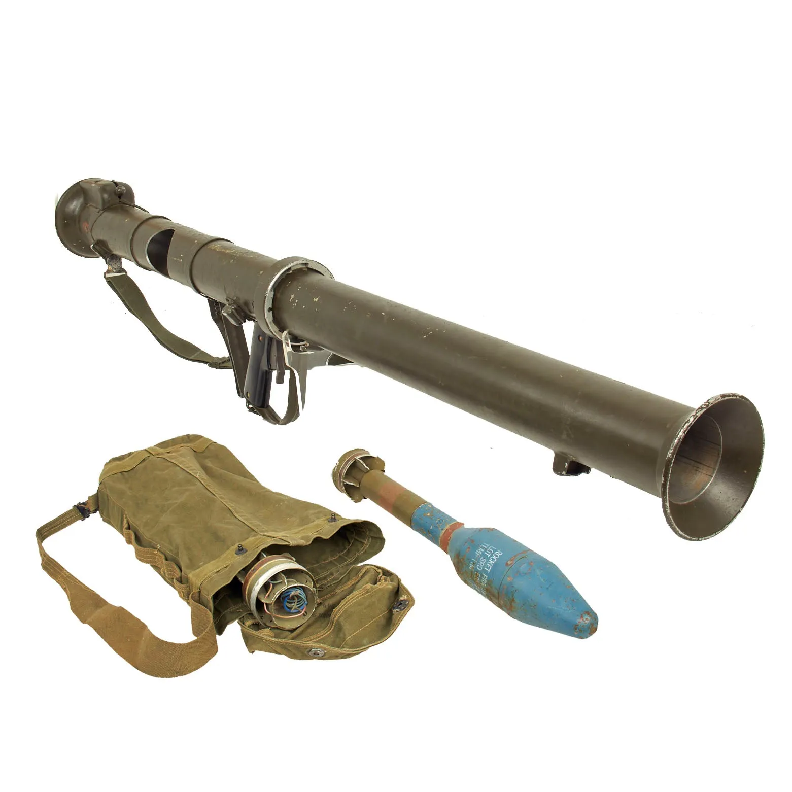 Original U.S. M20 A1B1 3.5 Inch Super Bazooka Rocket Launcher with INERT Practice Rounds and Carry Bag