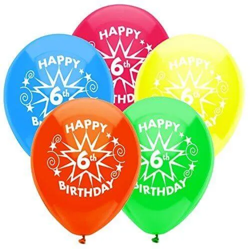 PartyMate - 12" Happy 6th Birthday Star Latex Balloons - Multicolor (8ct)