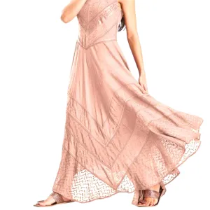 Pink Embroidered Panel Maxi Dress