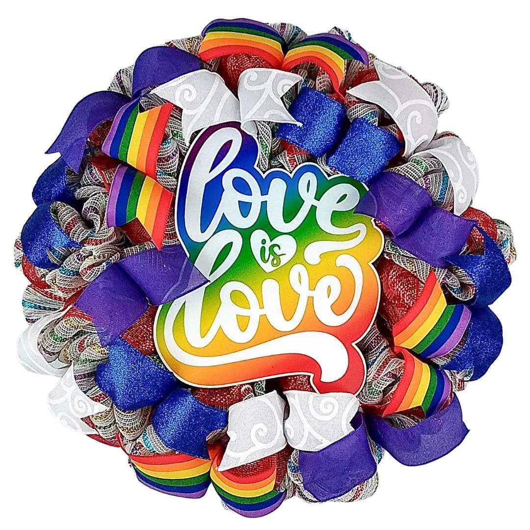 Pride Love is Love Wreath, Rainbow LGBT Support Decor, Perfect Gift for Same-Sex Marriage