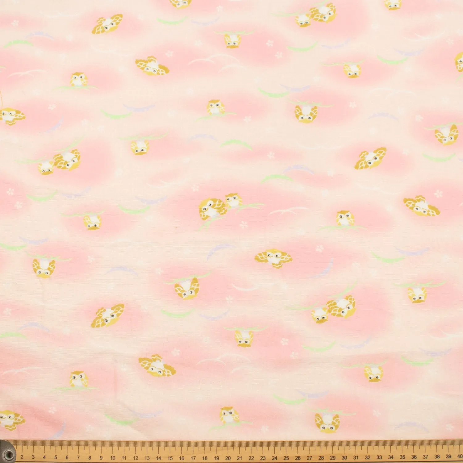 Printed Cotton Voile Design-69 Yellow Owls on Coral