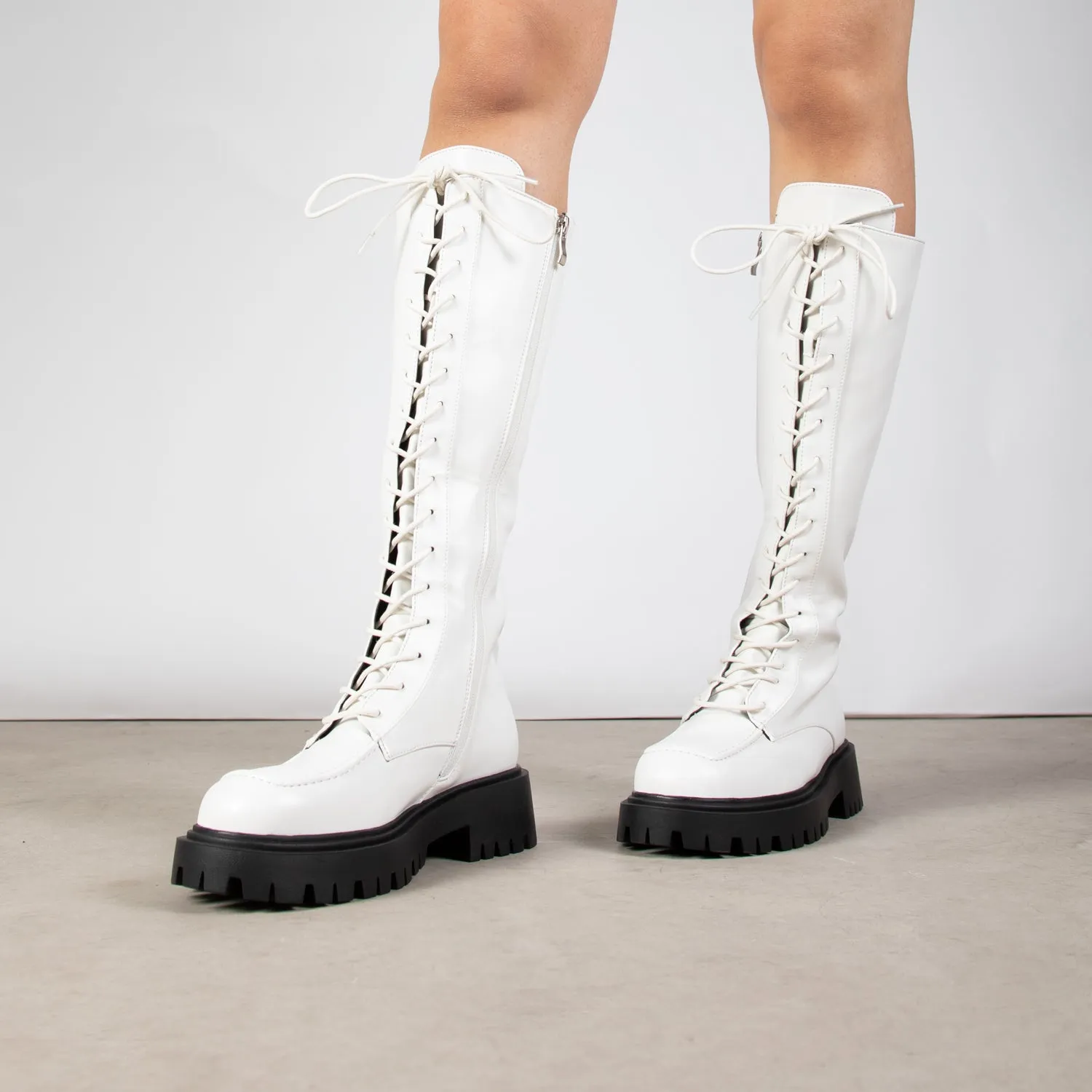 RAID Caspian Lace Up Long Boot in White