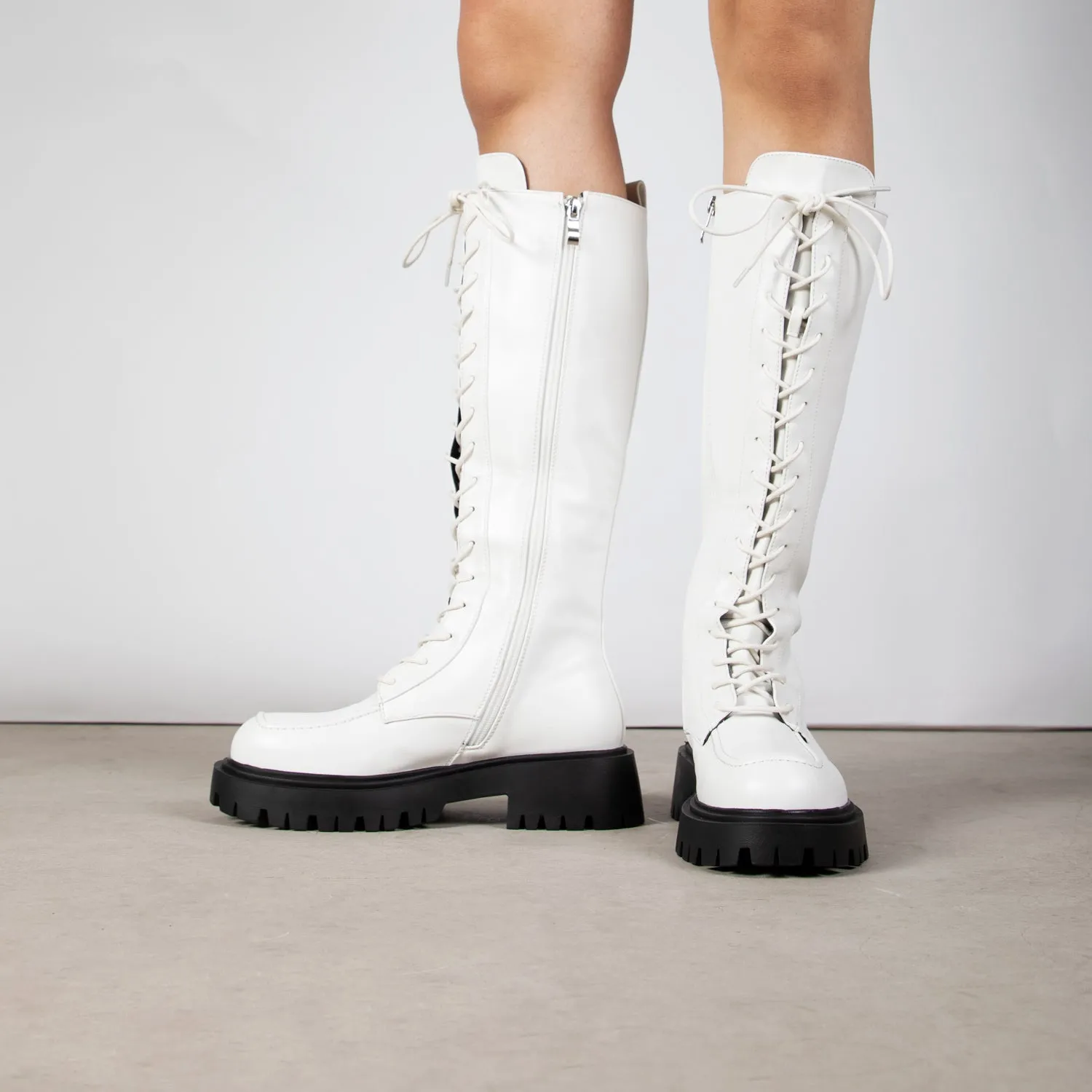 RAID Caspian Lace Up Long Boot in White