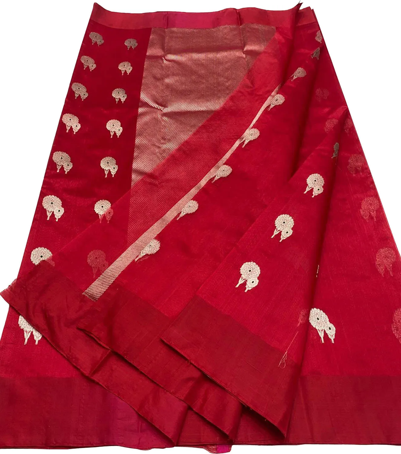 Red Chanderi Handloom Pure Katan Silk Saree - Elegant and Timeless