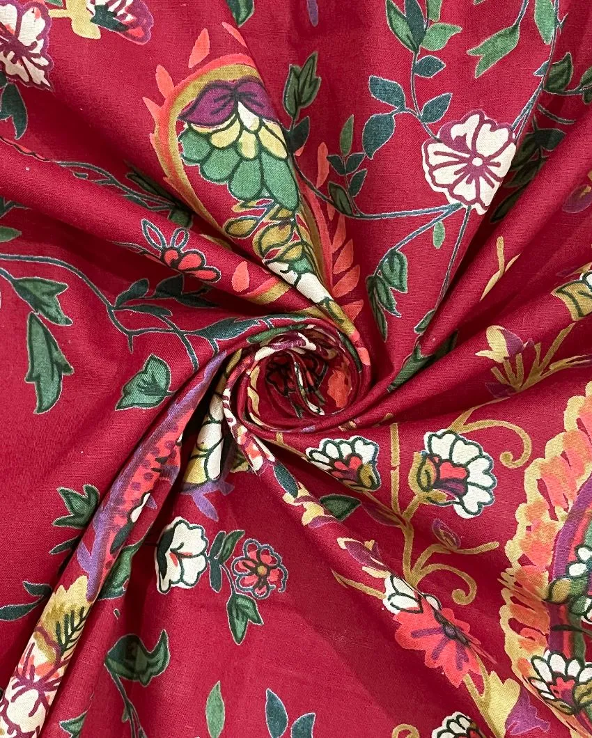 Red Floral Print Shades Of Paradise Pure Cotton Single Bedsheet With Pillow Cover | 90 x 60 inches