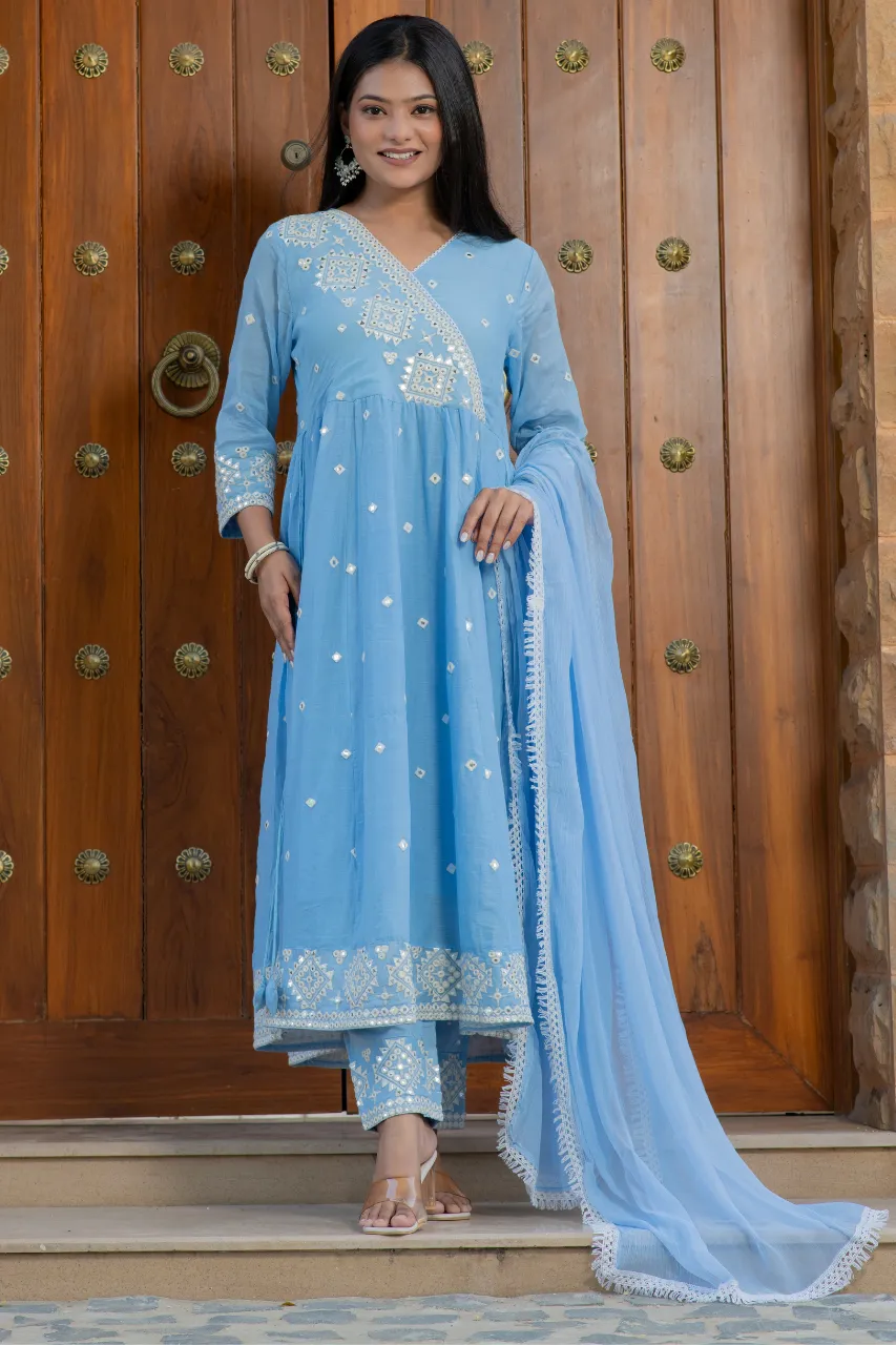 Sahaj Mul Cotton Embroidered Anarkali Set