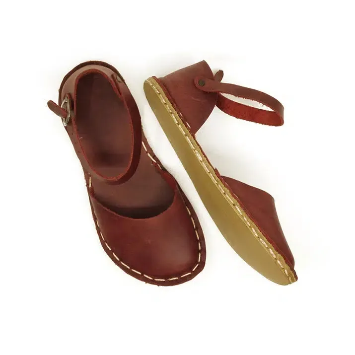 Sandals Barefoot Handmade Leather Claret Red