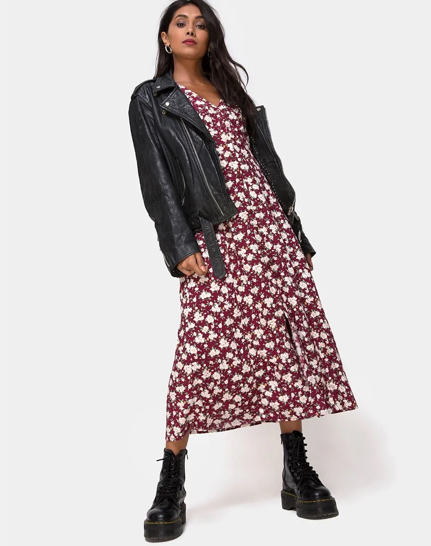 Sanrin Midi Dress in Wild Fleur Maroon