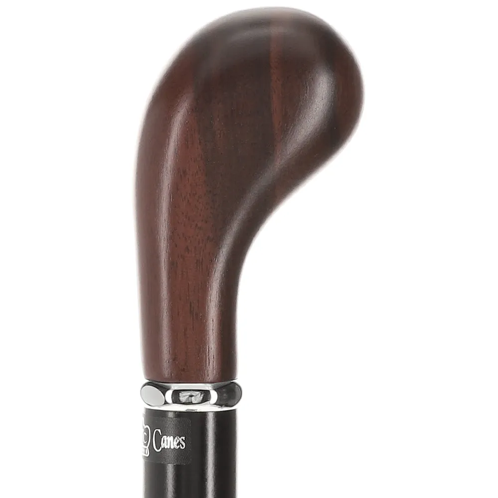 Scratch and Dent Cocobolo Knob Handle Walking Stick With Black Beechwood Shaft and Silver Collar V2366