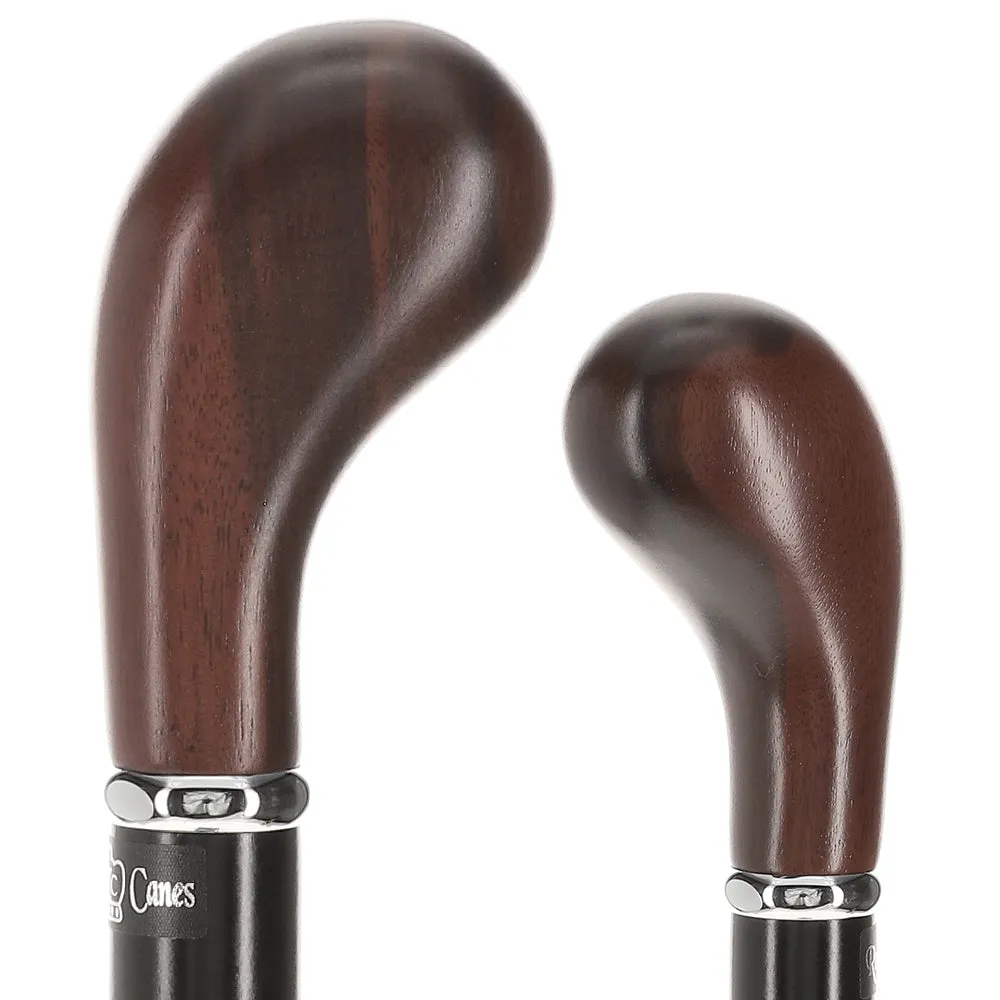 Scratch and Dent Cocobolo Knob Handle Walking Stick With Black Beechwood Shaft and Silver Collar V2366