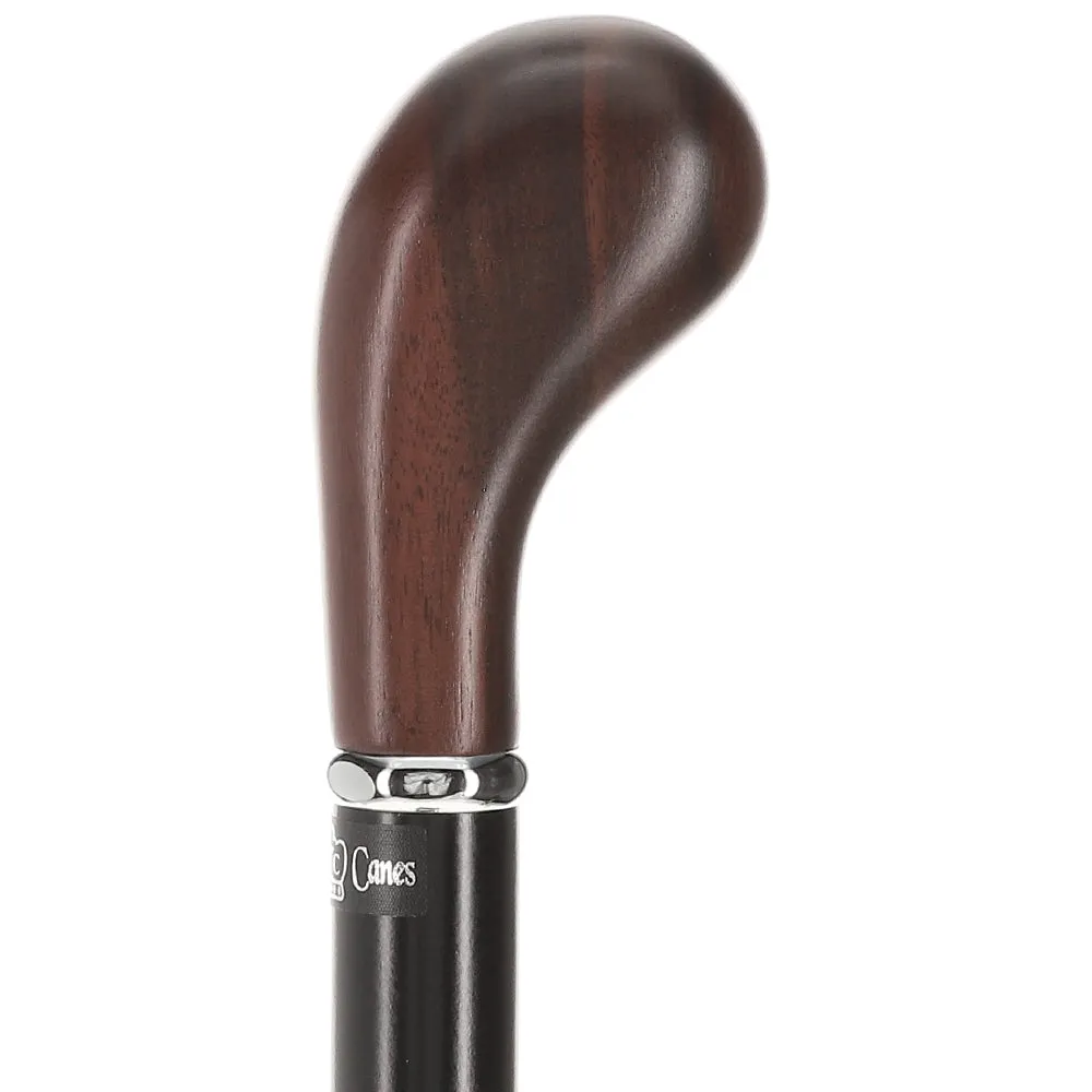 Scratch and Dent Cocobolo Knob Handle Walking Stick With Black Beechwood Shaft and Silver Collar V2366