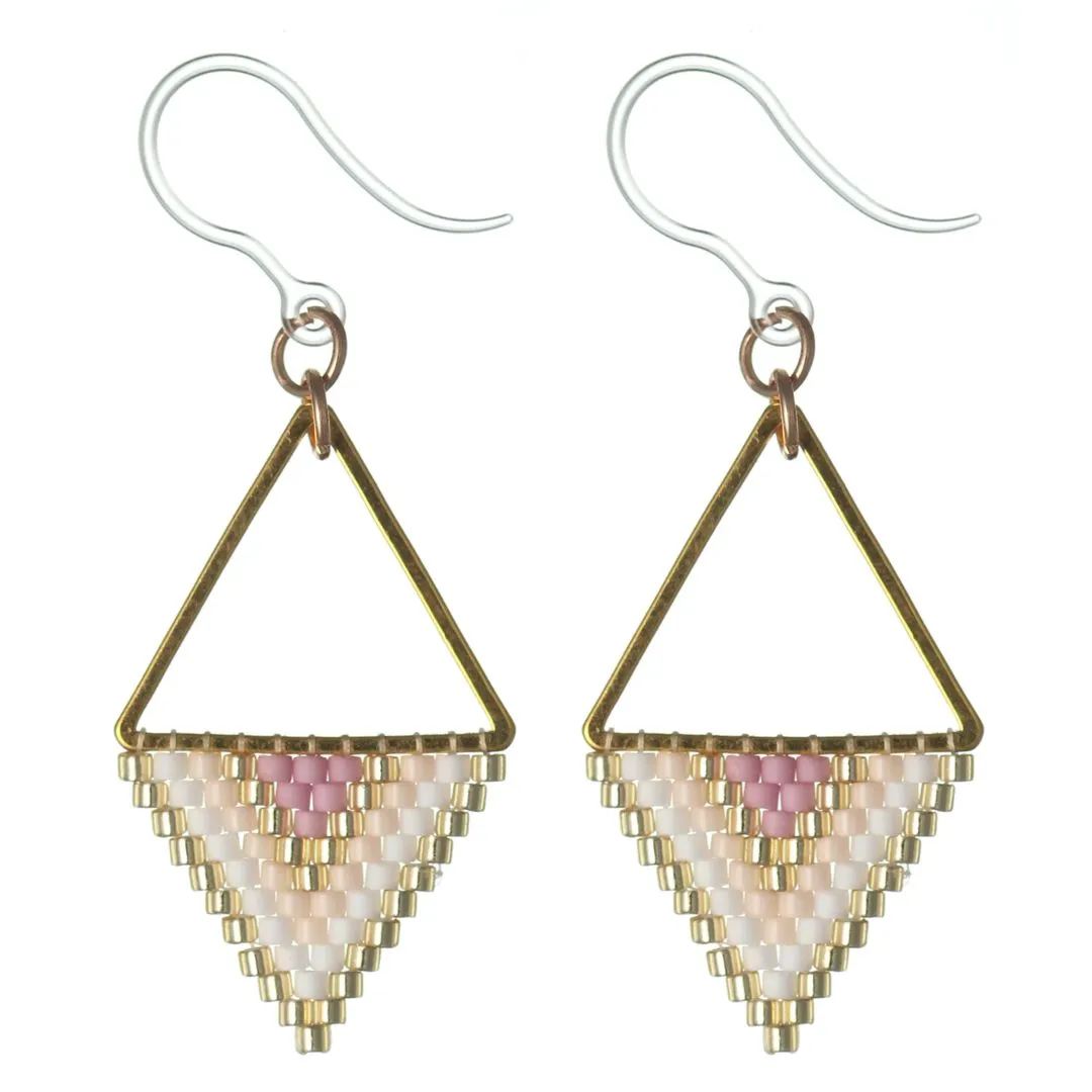 Seed Bead Triangle Drop Dangles Hypoallergenic Earrings for Sensitive Ears Made with Plastic Posts