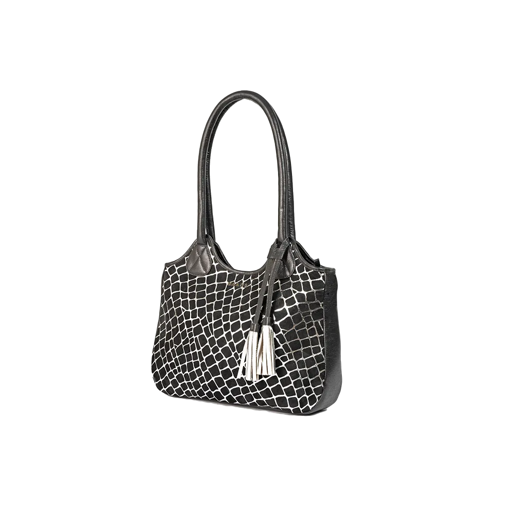 Serene Black and White Leather Handbag