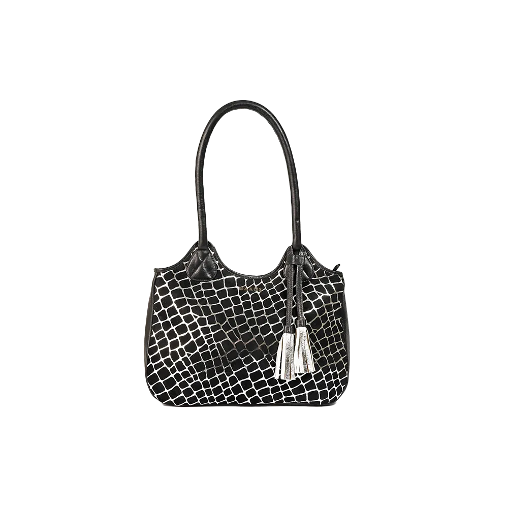 Serene Black and White Leather Handbag