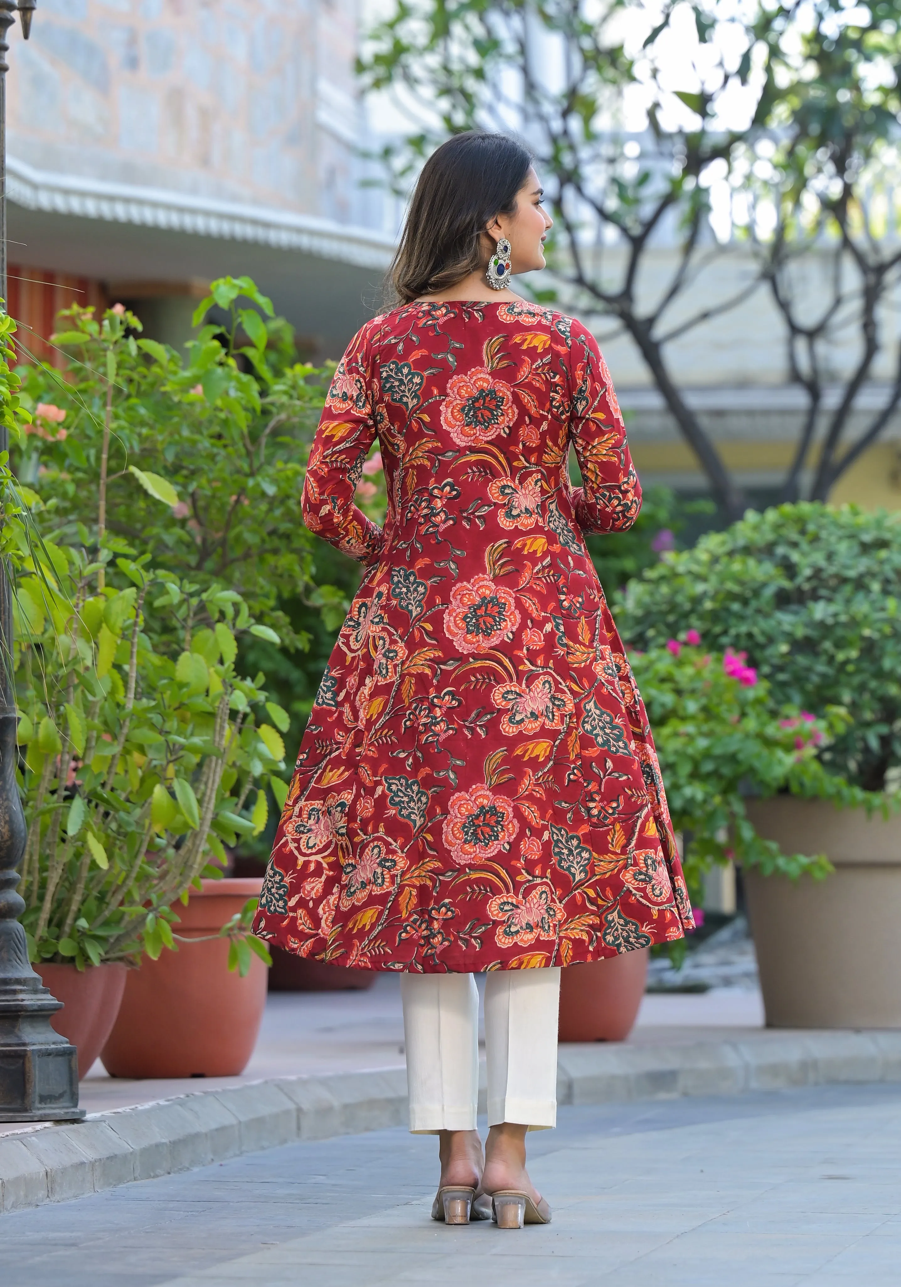 Shanza Floral Handblock Print Kalidar Kurta