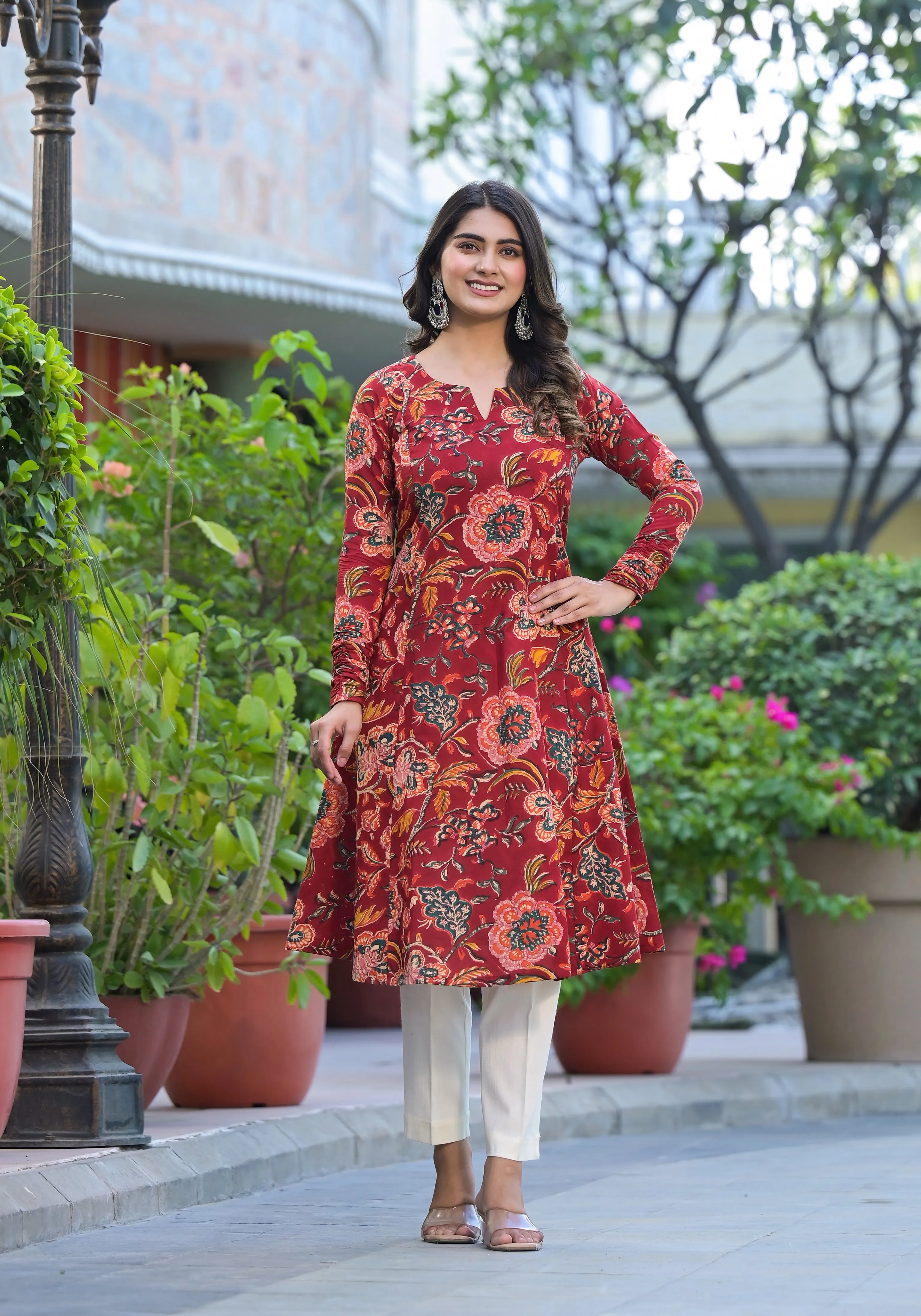 Shanza Floral Handblock Print Kalidar Kurta