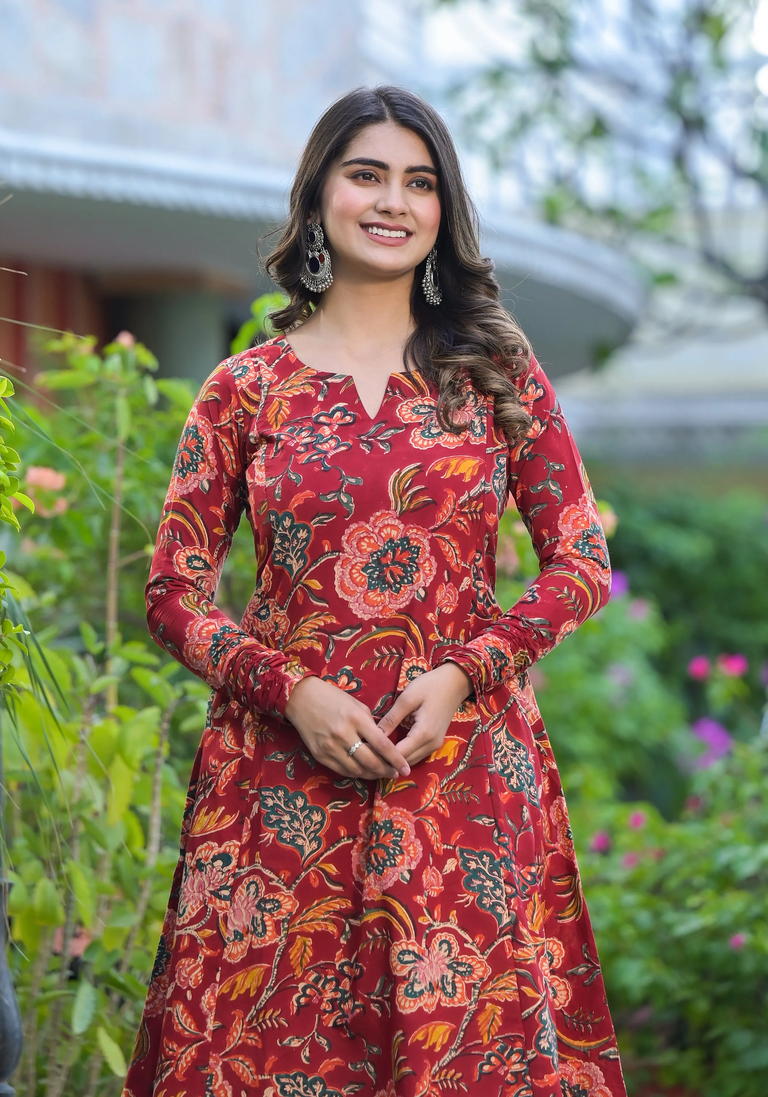 Shanza Floral Handblock Print Kalidar Kurta